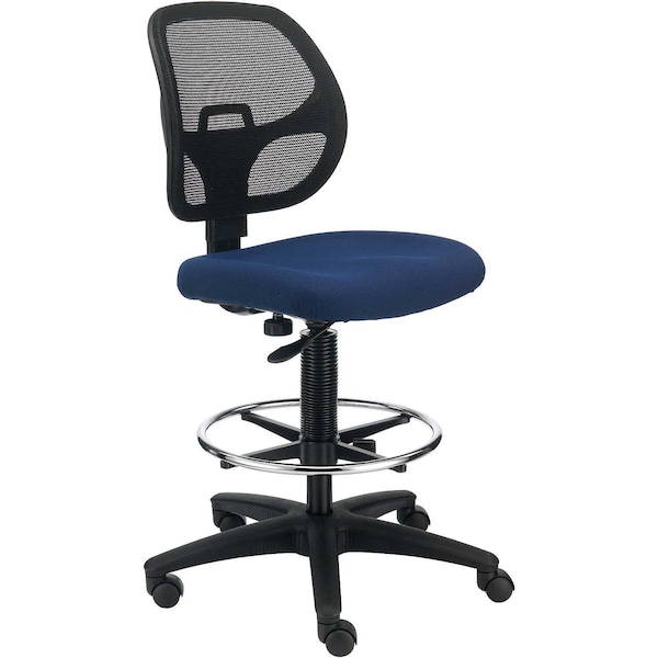 Armless Mesh Drafting Stool, Fabric, Blue, Mid Back